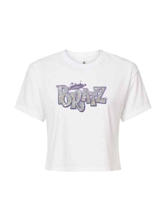 - Bling'd Out Logo - Juniors Cropped Cotton Blend T-Shirt
