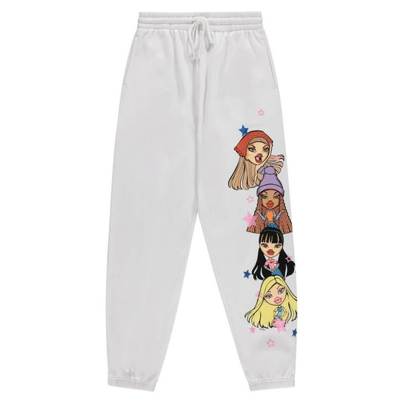 Bratz Dolls Women's Jogger Pants, Graphic Print Cartoon Bratz Sweatpants White – M