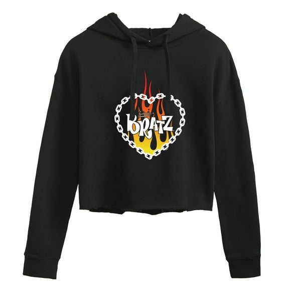 Bratz - Flame Logo - Chain Link Heart - Juniors Cropped Pullover Hoodie