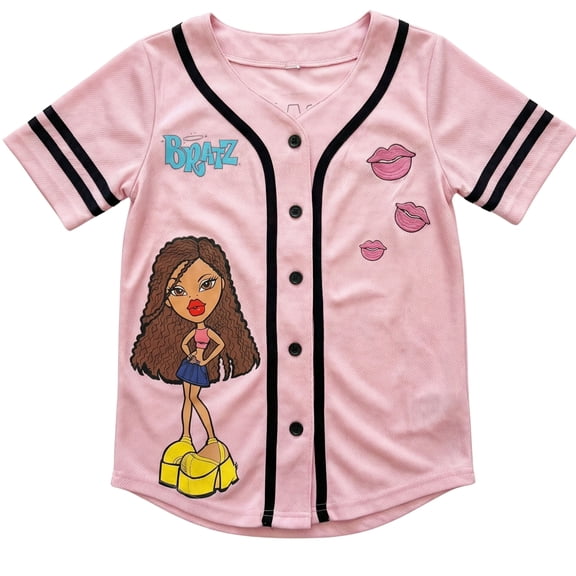 Bratz Girls Baseball Jersey Shirt, Button-Down Mesh Graphic Top, Youth Sizes 716