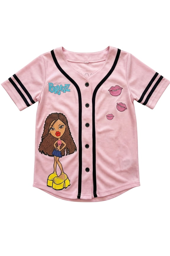 Girls Baseball Jersey Shirt, Button-Down Mesh Graphic Top, Youth Sizes 716