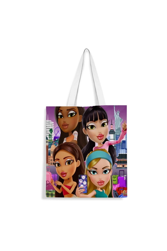 Bratz Girls-theme canvas Tote Bag for Women Aesthetic Shopping Grocery Reusable Bags with Inner Zipper Women Gift 13.8 x 15.8 inches35x40cm