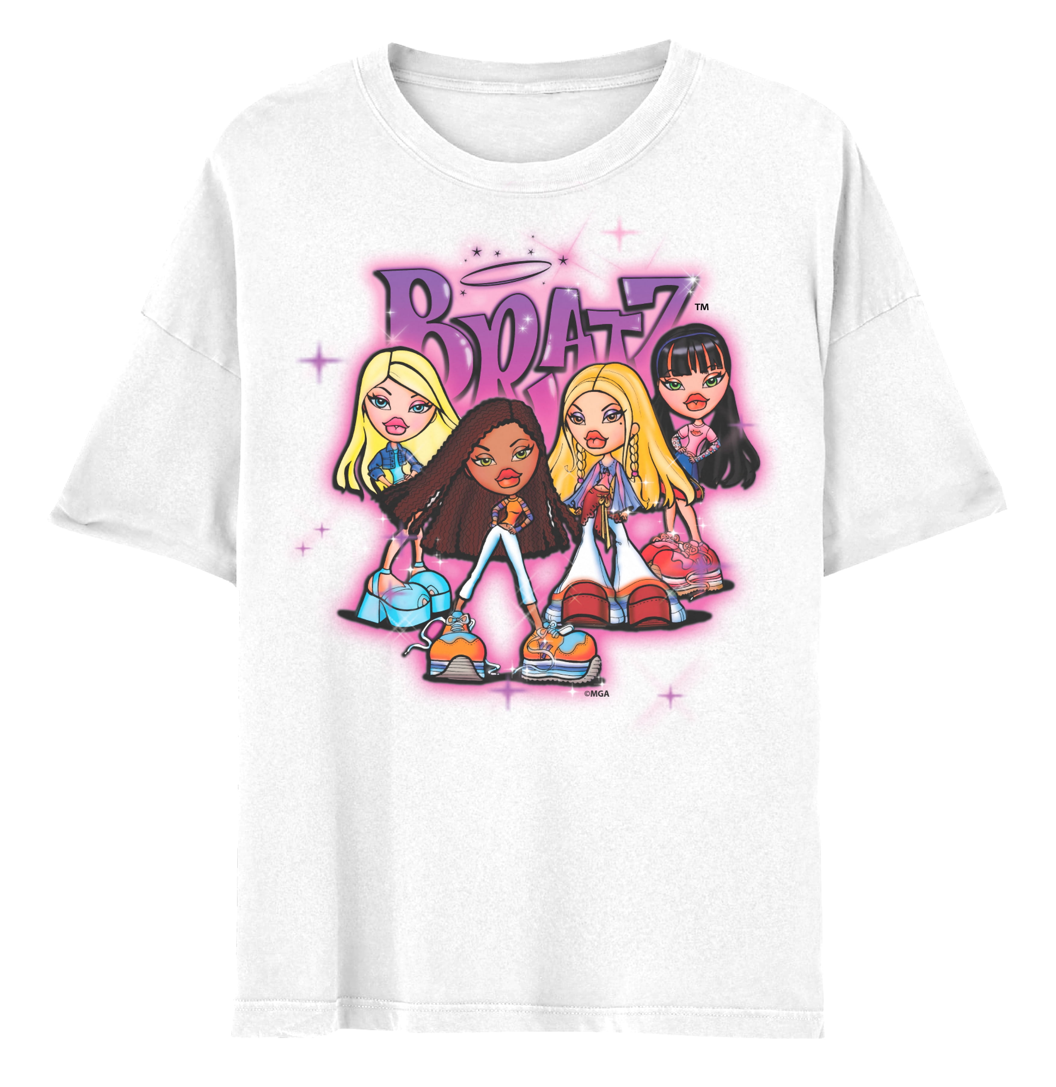 Bratz Graffiti Group Shot Yasmine Cloe Jade Sasha Dolls Mens and Womens  Short Sleeve T-Shirt (Pink Wash, S-XXL)