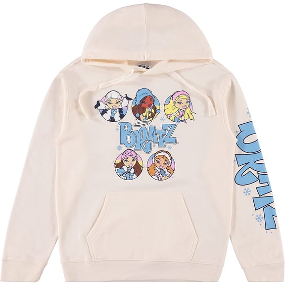 Bratz Ladies Dolls Hoodie Sweatshirt - Yasmin, Cloe, Jade, and Sasha 1990's Vintage Throwback Hoodie Sweatshirt Ivory, Medium