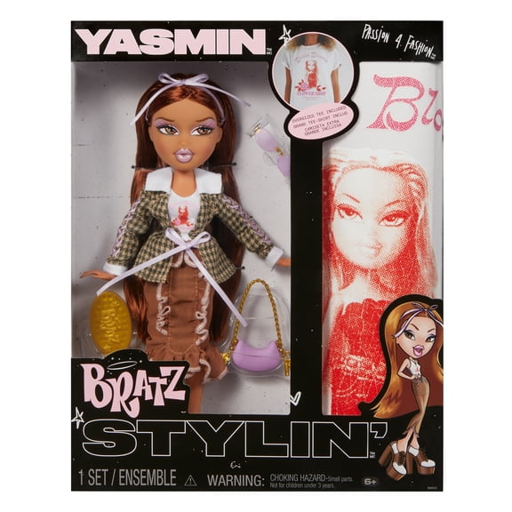 Bratz Stylin' Yasmin Fashion Doll with Customizable T-Shirt for You and Accessories