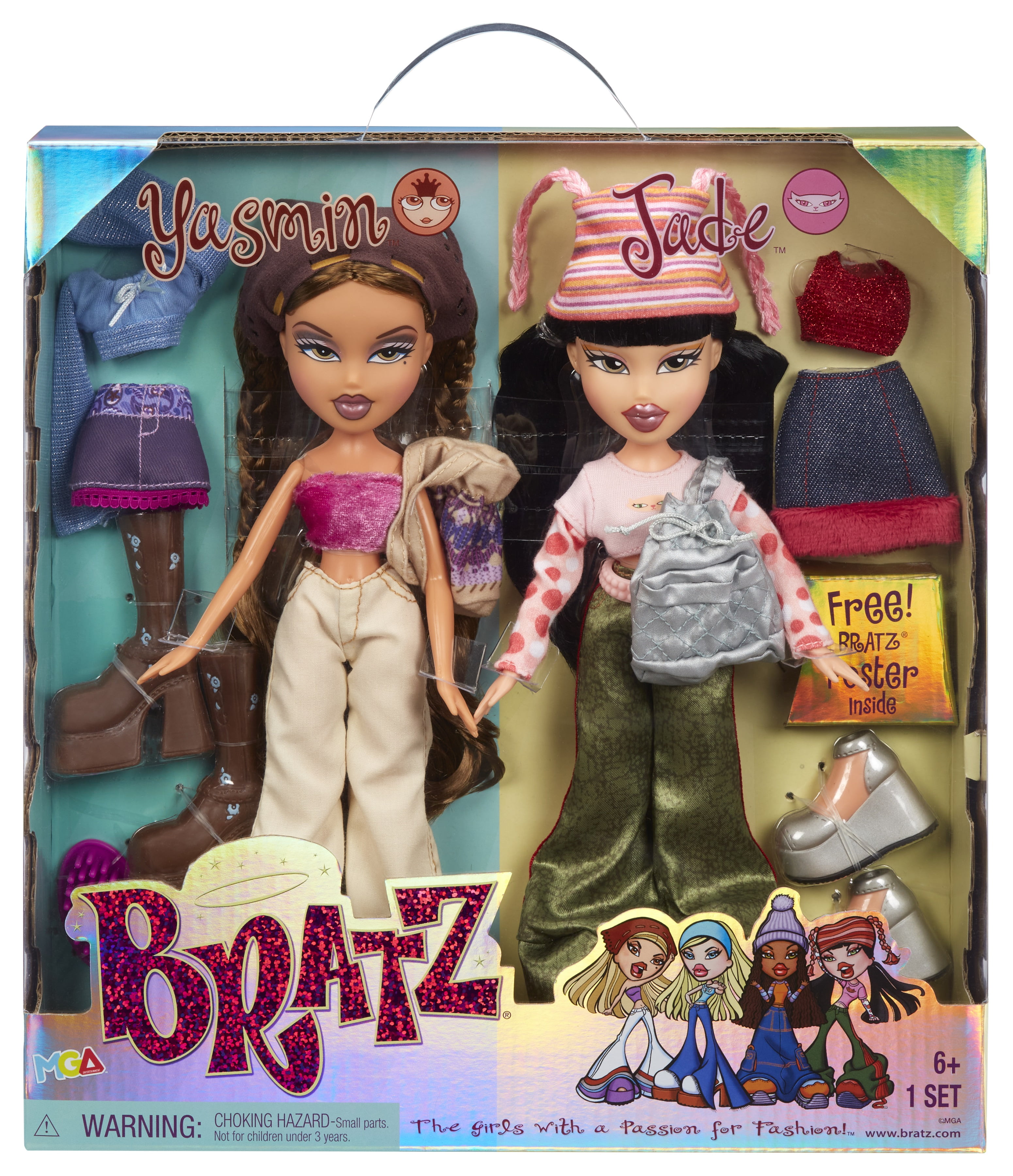 Bratz Original 12 inch Fashion Dolls 2-Pack Yasmin & Jade, 4 Full Outfits  and Accessories 