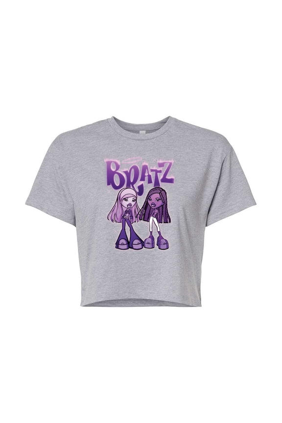 - Purple Power Dolls - Juniors Cropped Cotton Blend T-Shirt