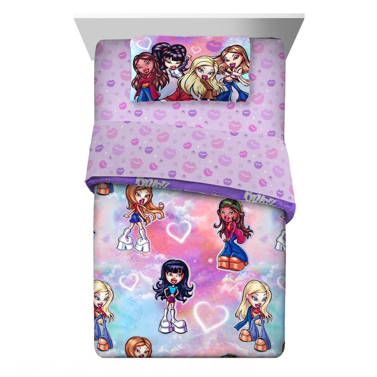 Bratz Kids 4 Piece Purple Reversible Comforter, Bed in a Bag, Twin