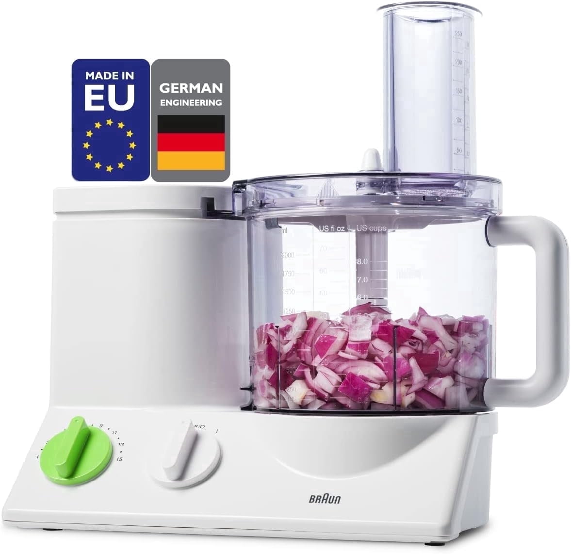 Braun 12-Cup Food Processor Ultra Quiet Food Chopper with Dual Control System & Built-In Juicer