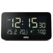 Braun BC10B Black Digital Alarm Clock with Date, Month, Temperature, Negative LCD Display, and Quick Set