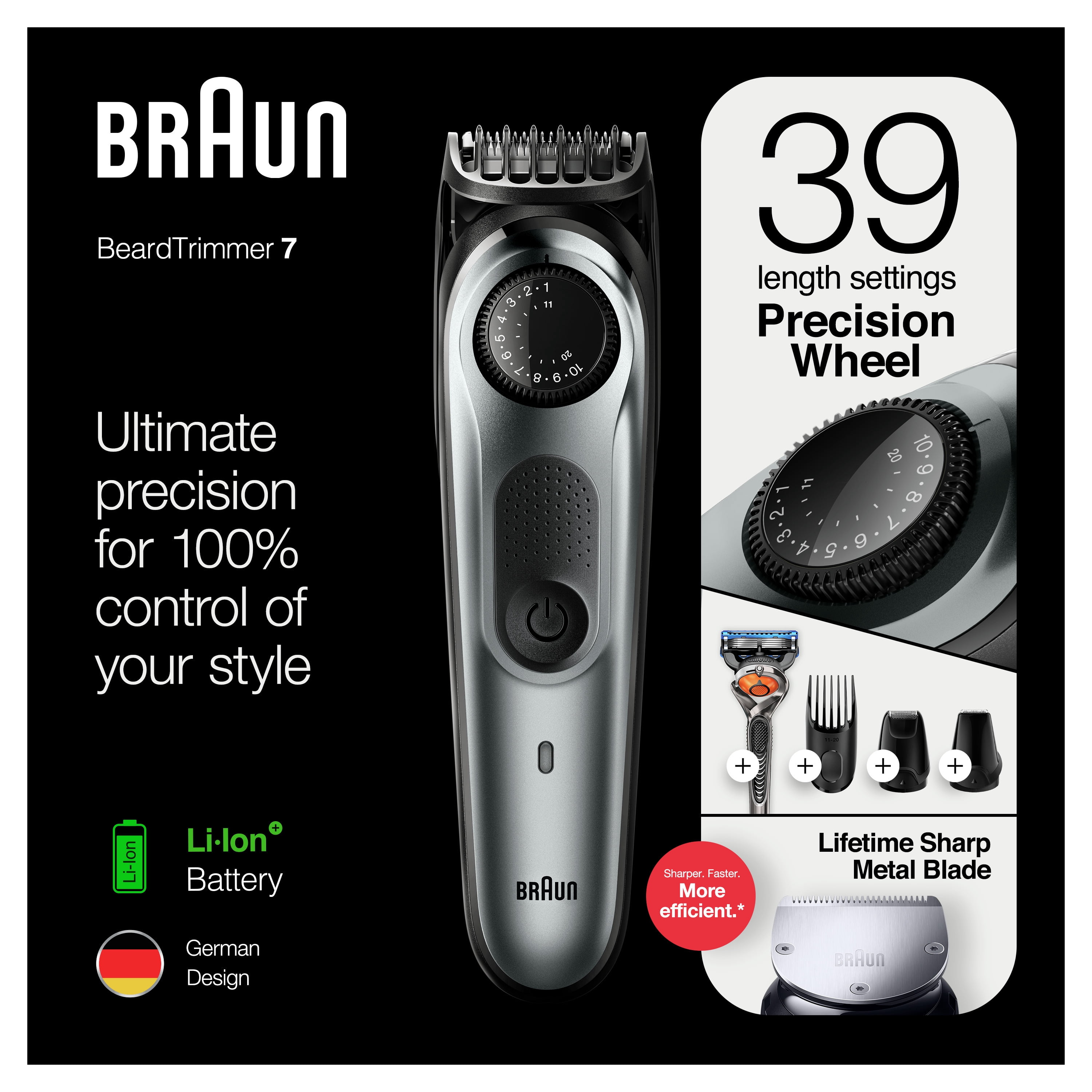 Braun Beard Trimmer for Men BT7240, Cordless & Rechargeable Hair
