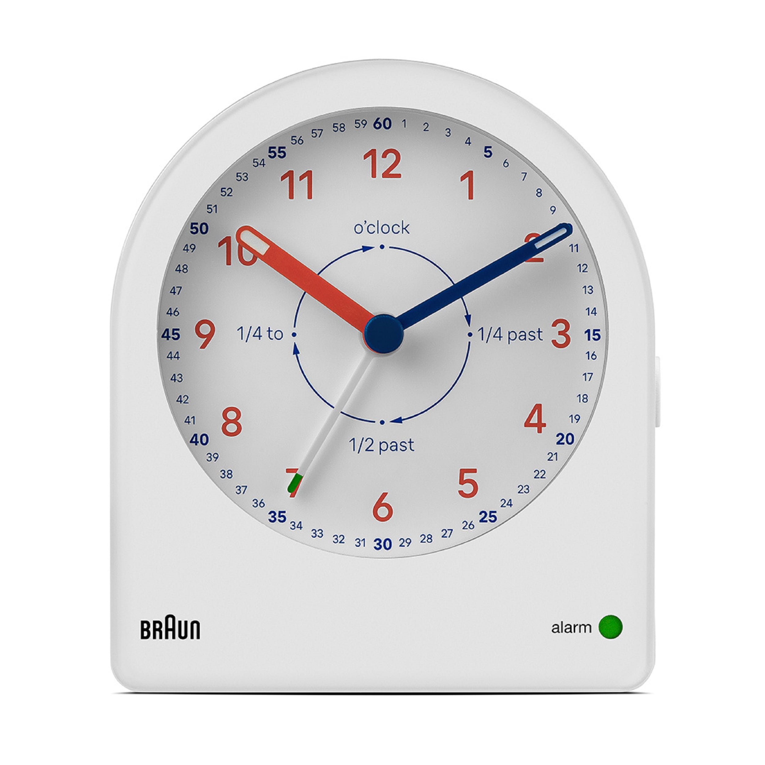 Braun Classic Analogue Alarm Clock, White, Quiet Quartz, Non-Ticking, Crescendo Beep