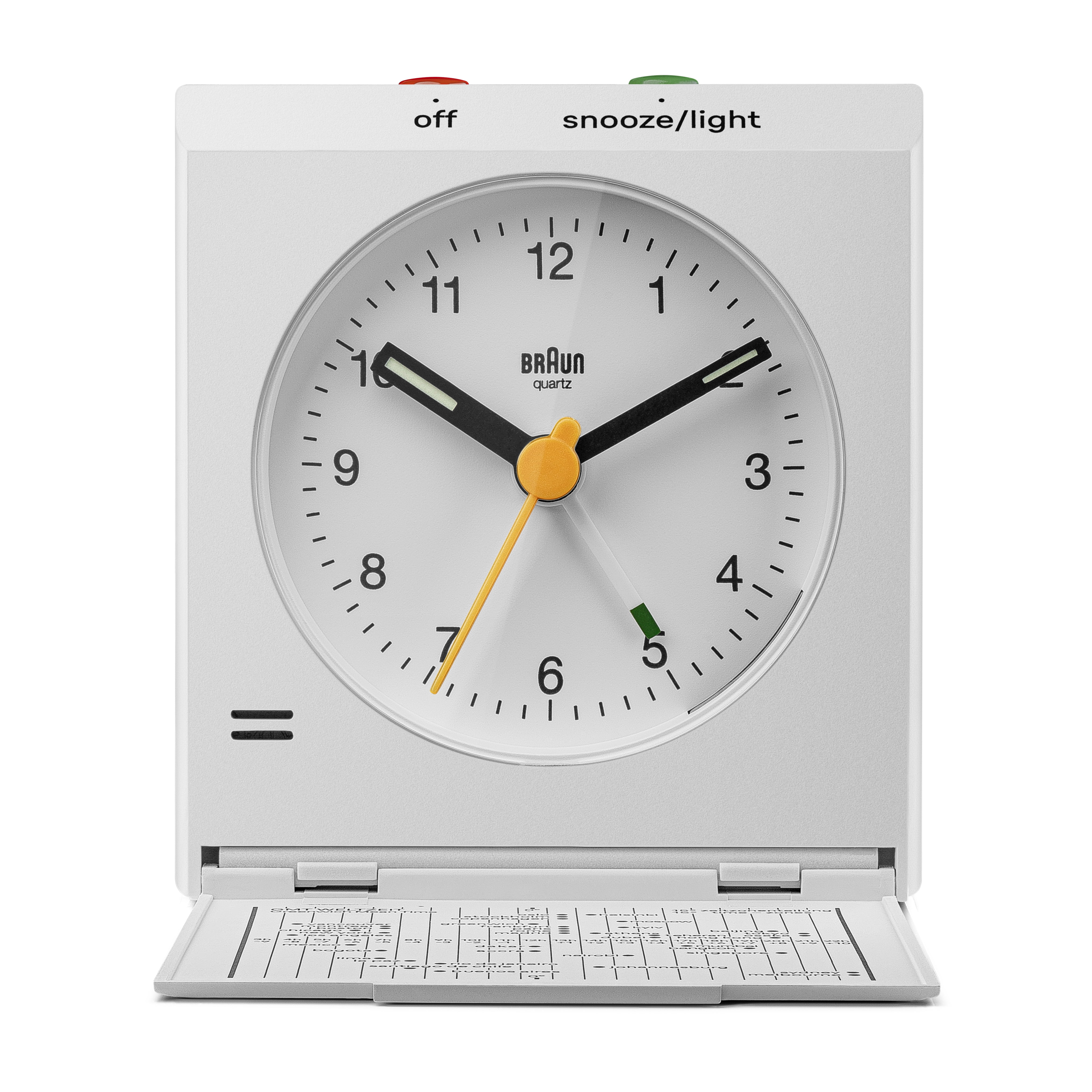 Braun Classic Analogue Travel Alarm Clock, White, Quiet Quartz, Crescendo Beep, Snooze