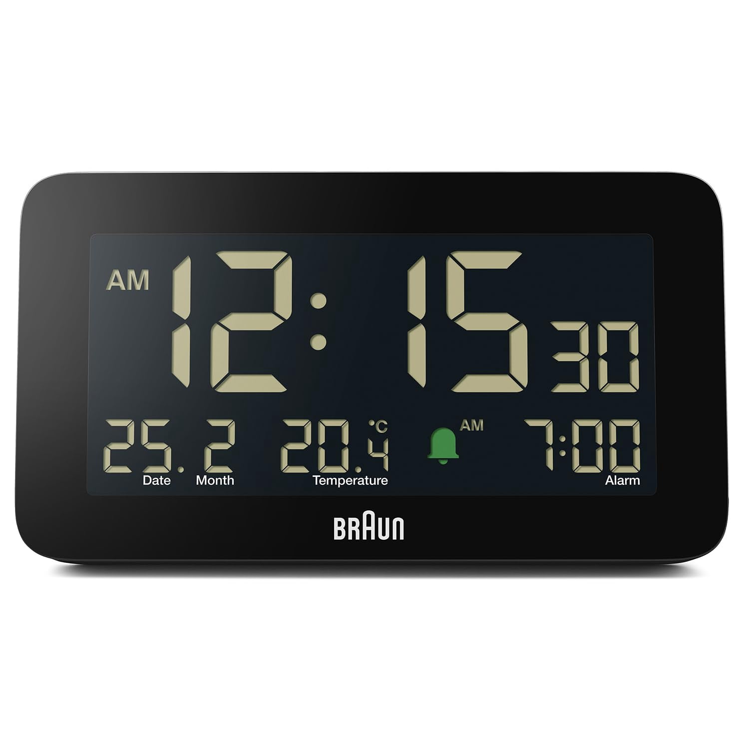 Braun Digital Alarm Clock with Date, Month and Temperature Displayed ...