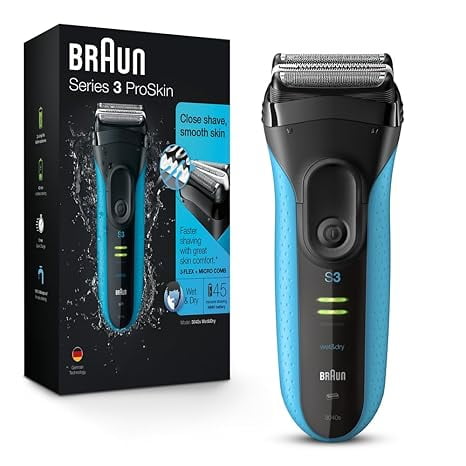 Braun Electric Series 3 Razor with Precision Trimmer Rechargeable Wet and Dry Foil Shaver for Men Blue Black 4 Piece