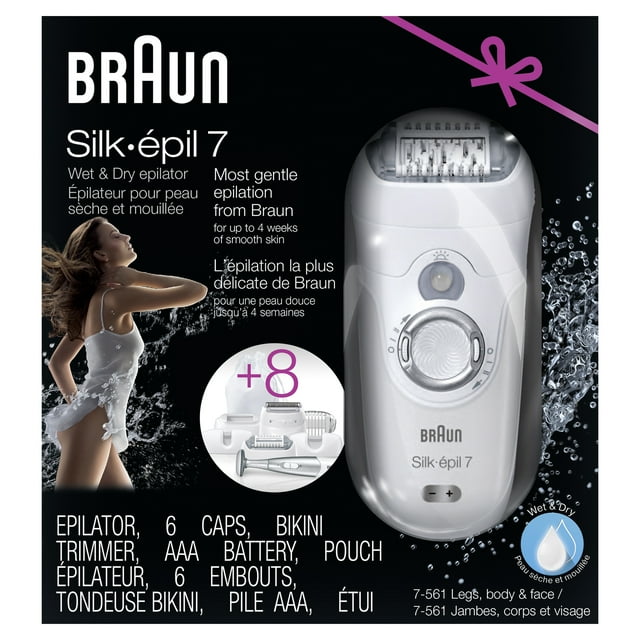 Braun Epilator Silk-epil 7 Wet Dry Gift Pack, 6 Caps, Bikini Trimmer