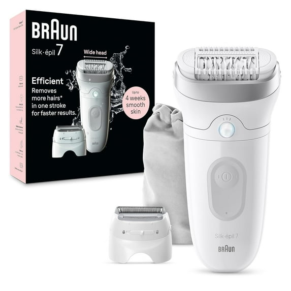 Braun Epilator Silk-épil 7, Hair Removal Device, Women Shaver & Trimmer, Wet and Dry, Wide Head, Includes Shaver Head and Trimmer Comb, Silver