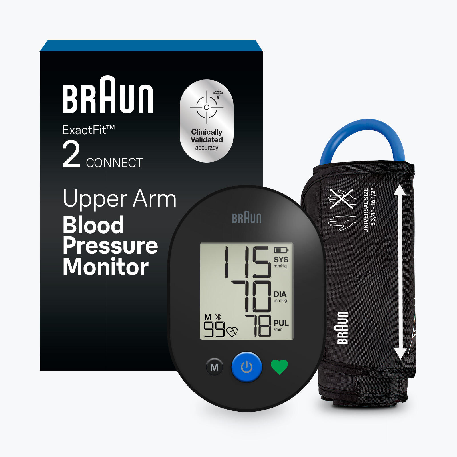 Monitor de presión arterial de brazo Braun ExactFit 2 Connected, para uso doméstico, BUA4075BUS