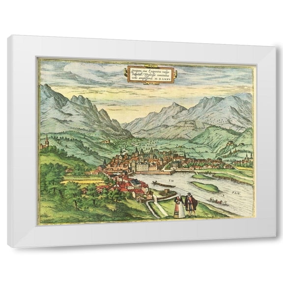 Braun Hogenberg 4x14 White Modern Wood Framed Wall Art Titled - Innsbruck Austria Tyrol