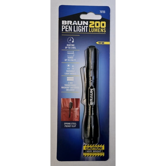 Braun LED Pocket Pan Flashlight 200 Lumens 250 ft Range