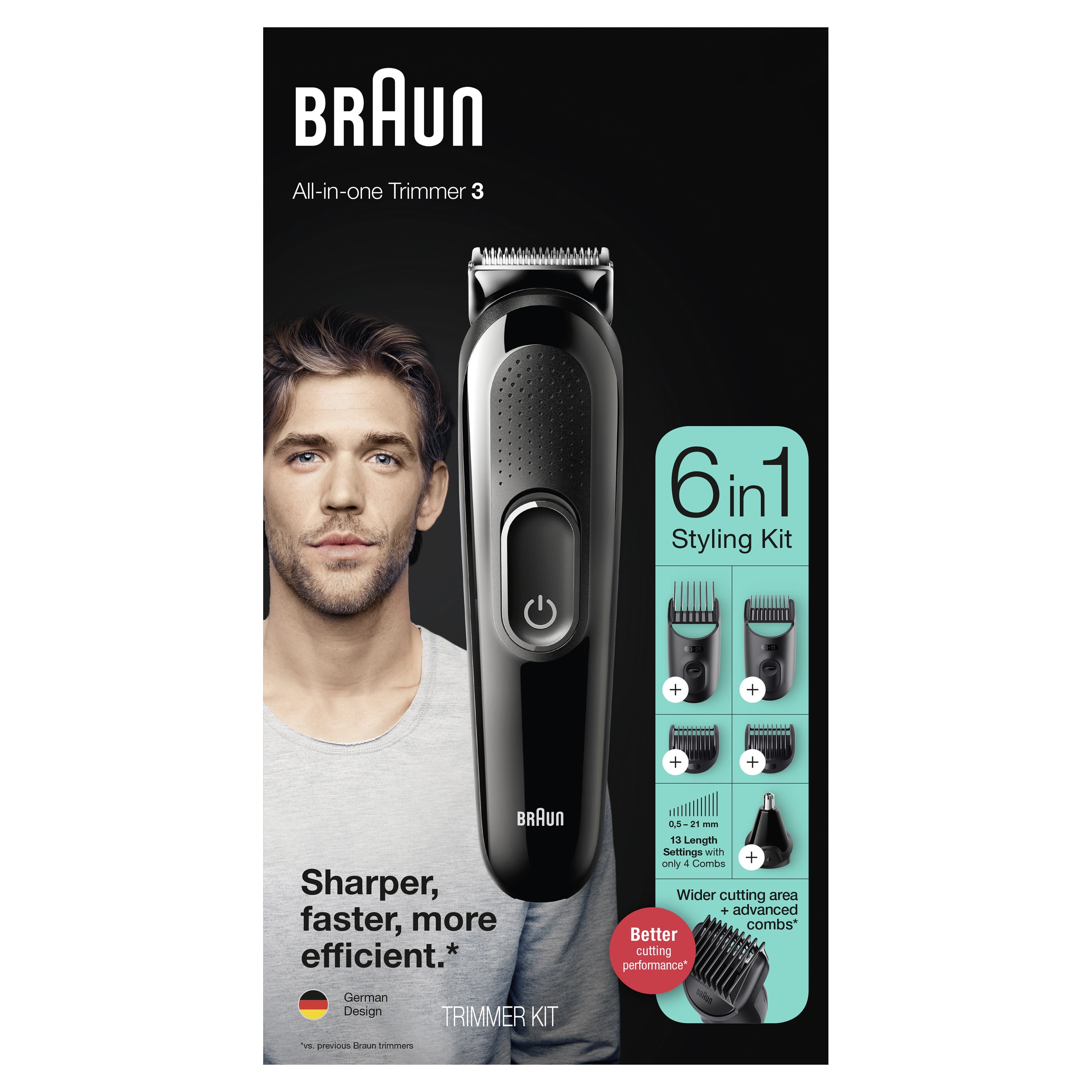 Braun MGK3220, 6-in-1 Electric Beard Trimmer for Men, Tool Grooming Black -