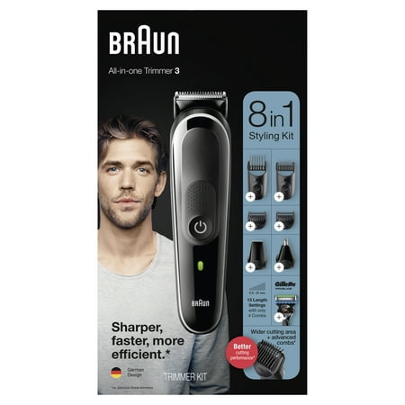 Braun MGK3260 8-in-1 Men's Beard Trimmer and Hair Clipper, Black/Grey