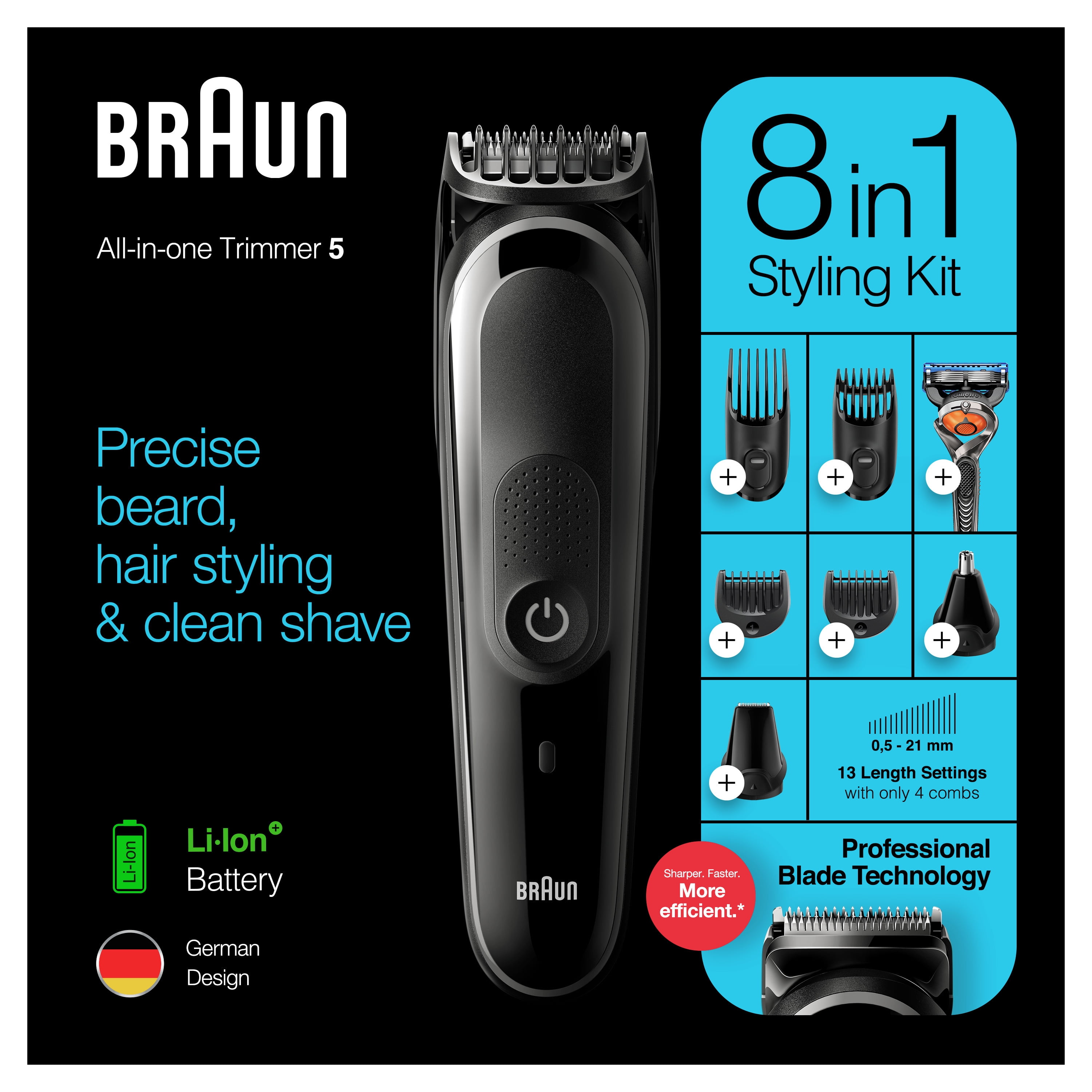 Braun MGK5260 8-in-1 Body and Body Beard Trimmer Groomer, Kit, Clipper, Hair Grooming Black/Grey