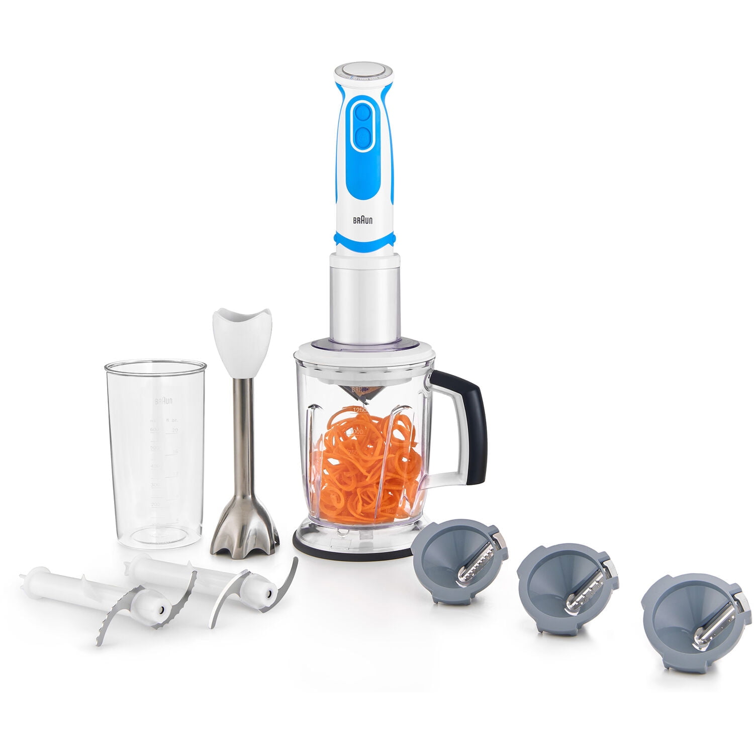 Braun 4-in-1 Immersion Hand Blender, Powerful 400W Stainless  Steel Stick Blender, Variable Speed + 1.5-Cup Food Processor, Masher,  Whisk, Beaker, Easy to Clean, MultiQuick MQ727: Home & Kitchen
