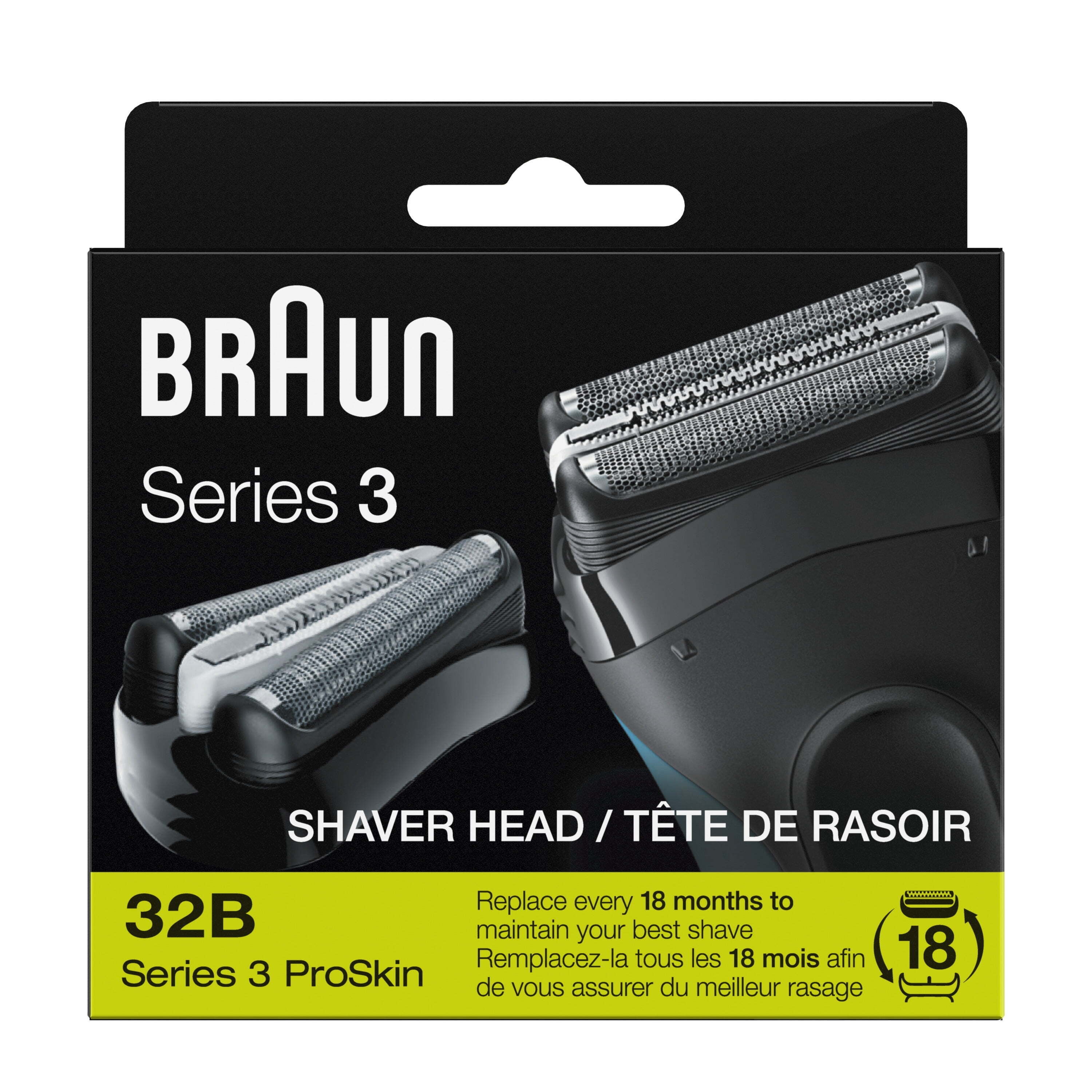 Braun Series 3 32B Men's Electric Shaver Head Replacement Cassette, Silver  