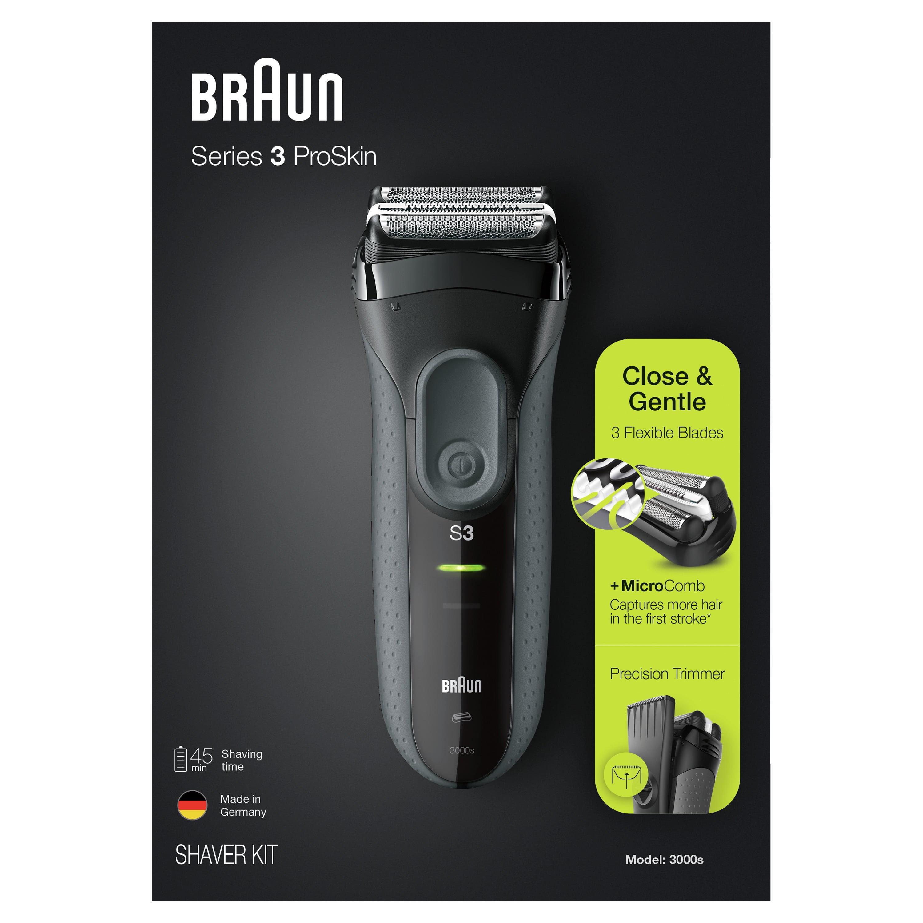 Braun Series 3 ProSkin 3000s Electric Shaver for Men/Rechargeable Electric  Razor, Black 