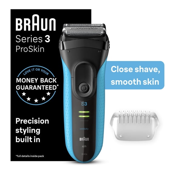 Braun Series 3 ProSkin 3040s Rechargeable Wet Dry Men's Electric Shaver with Precision Trimmer