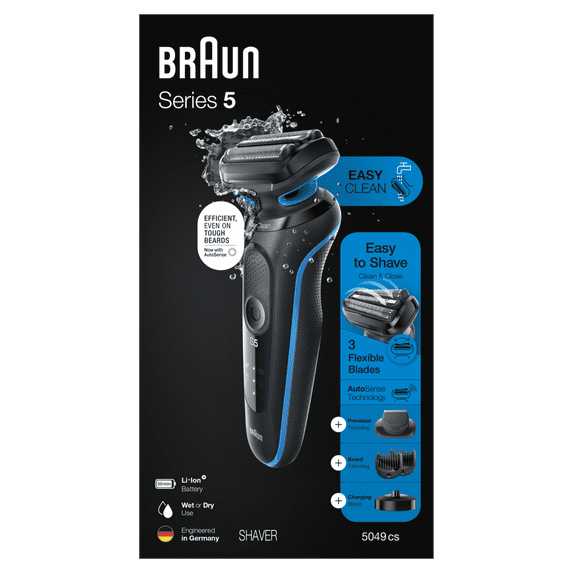 Braun Series 5 5049cs Electric Shaver, Wet & Dry, Easy Clean, Blue