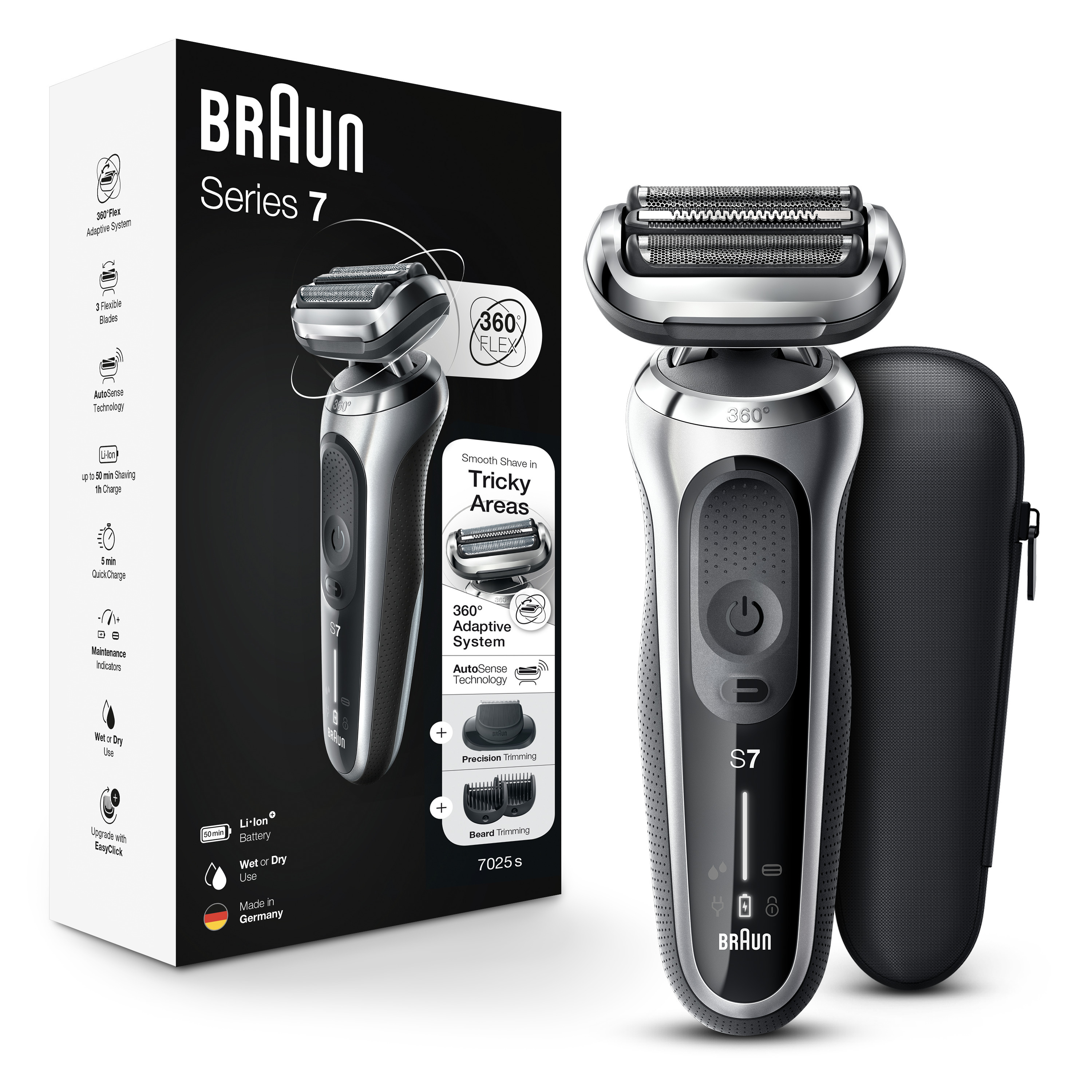 Braun Series 7 7025s Flex Rechargeable Wet Dry Men's Electric Shaver with Beard Trimmer - image 1 of 12