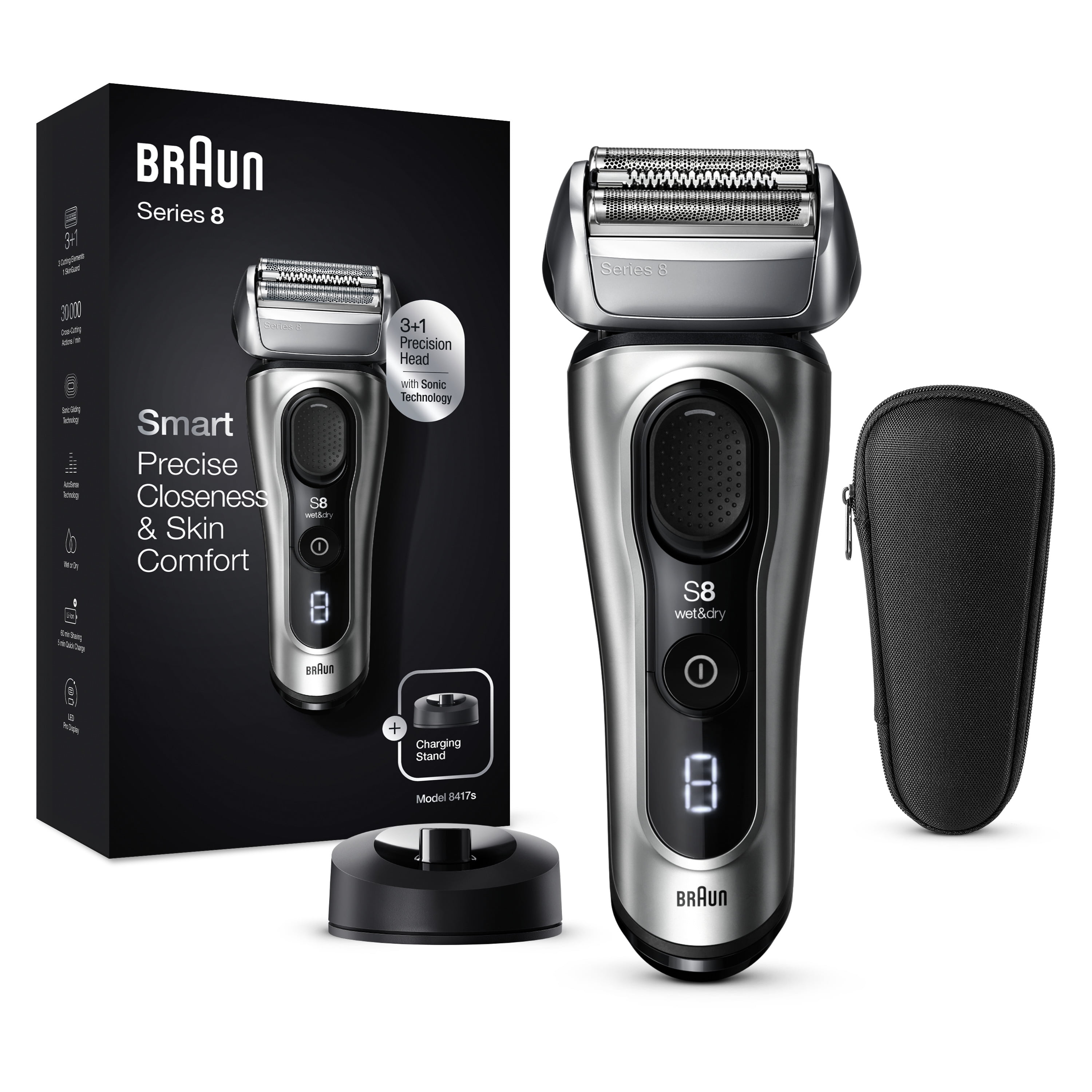 Men\'s Dry Shaver 8417s Beard Series 8 Trimmer Electric Braun with Rechargeable Wet