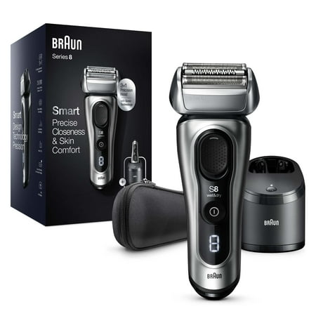 Braun - Series 8 Rechargeable Wet/Dry Electric Shaver 8457cc with Precision Trimmer - Smart Clean Center - Silver