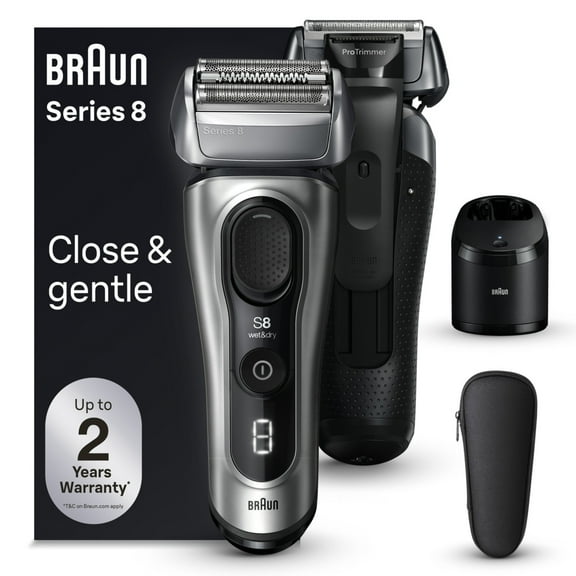 Braun Series 8 Electric Shaver for Men, with 4+1 Shaving Elements & Precision Long Hair Trimmer, 5in1 SmartCare Center, 8567cc Galvano Silver