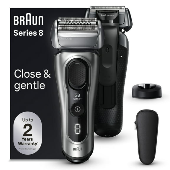 Braun Series 8 Wet & Dry Electric Shaver, Charging Stand, 8517s Galvano Silver