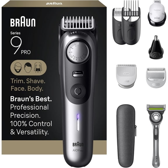 Braun Series 9 PRO All-in-One Beard & Body Grooming Kit for Men, Cordless Trimmer, Hair Clippers & Shaver for Face, Hair & Body with Gillette Labs Razor