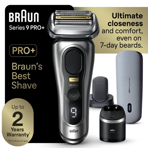 Open Box Braun Series 9 PRO+ Men's Face Electric Razor with Shaver Care Cartridge, Silver, 9599cc