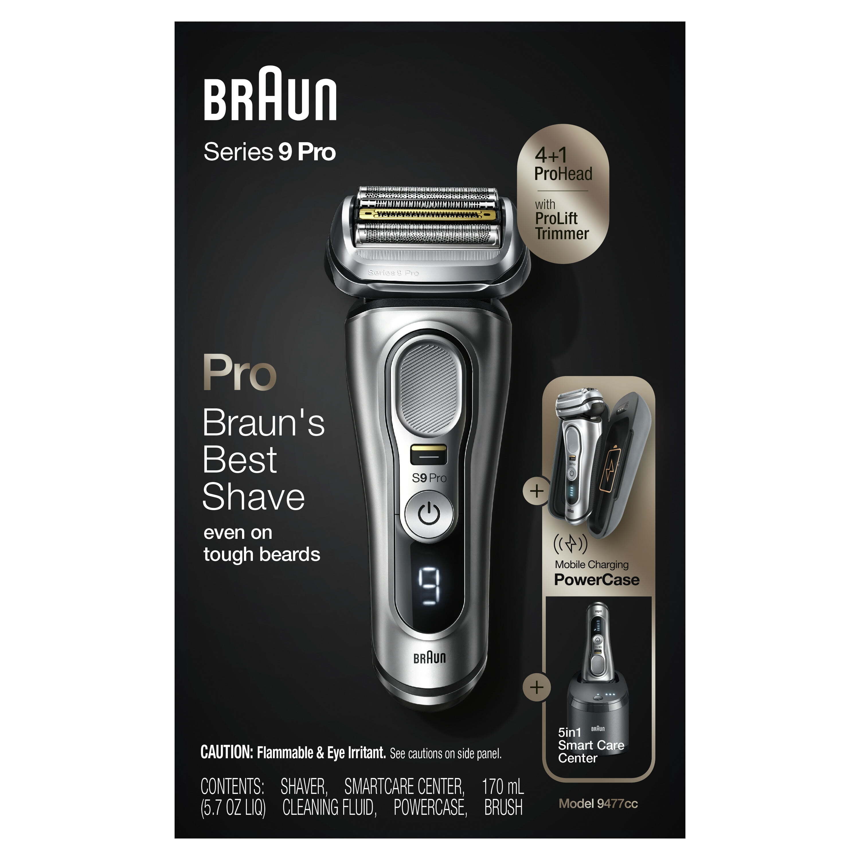 Braun Series 9 Pro 9477cc Rechargeable Wet Dry Men's Electric Shaver with  PowerCase, Clean Station 