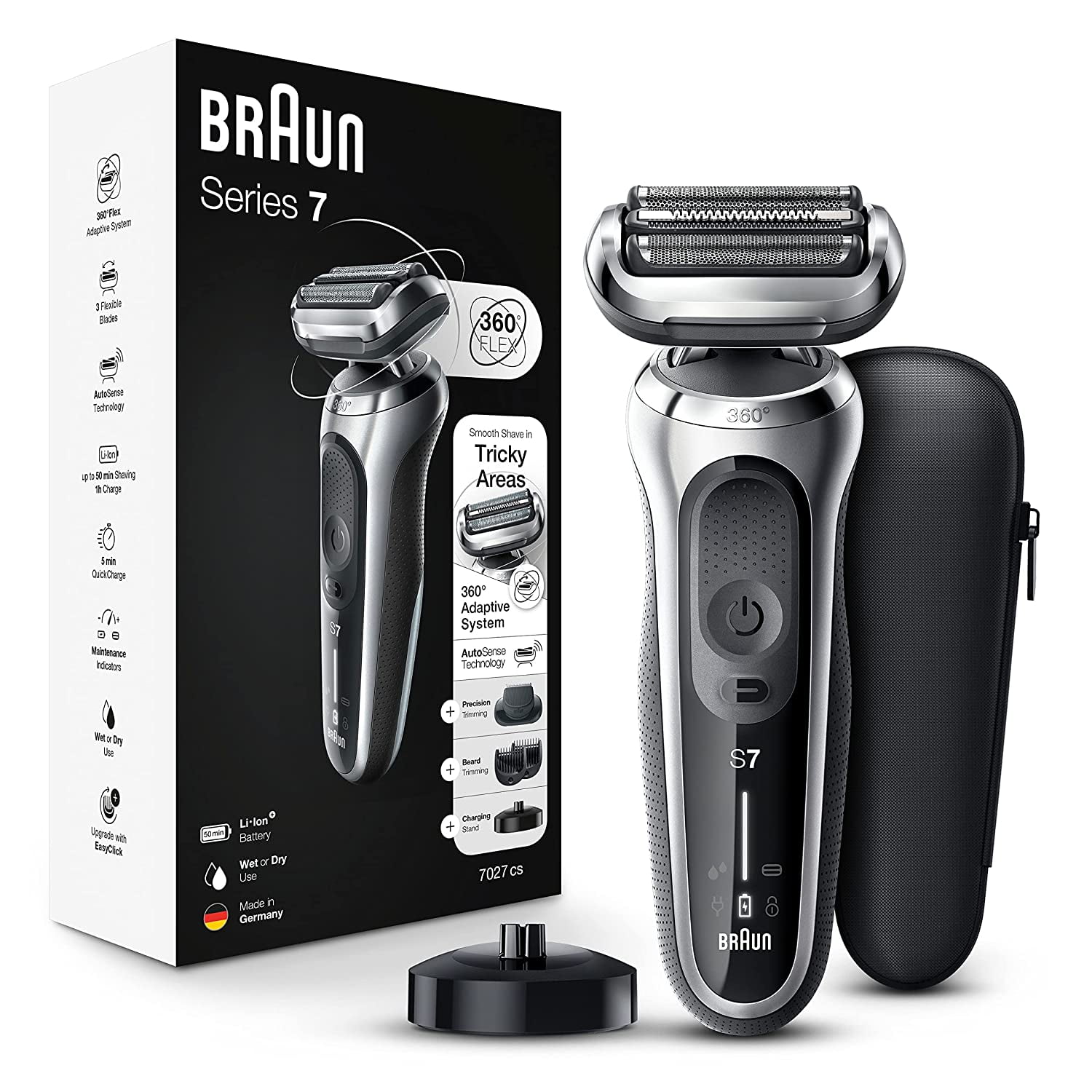 Braun Series 7 360 Flex Head Electric Shaver with Beard Trimmer for Men, 7027cs