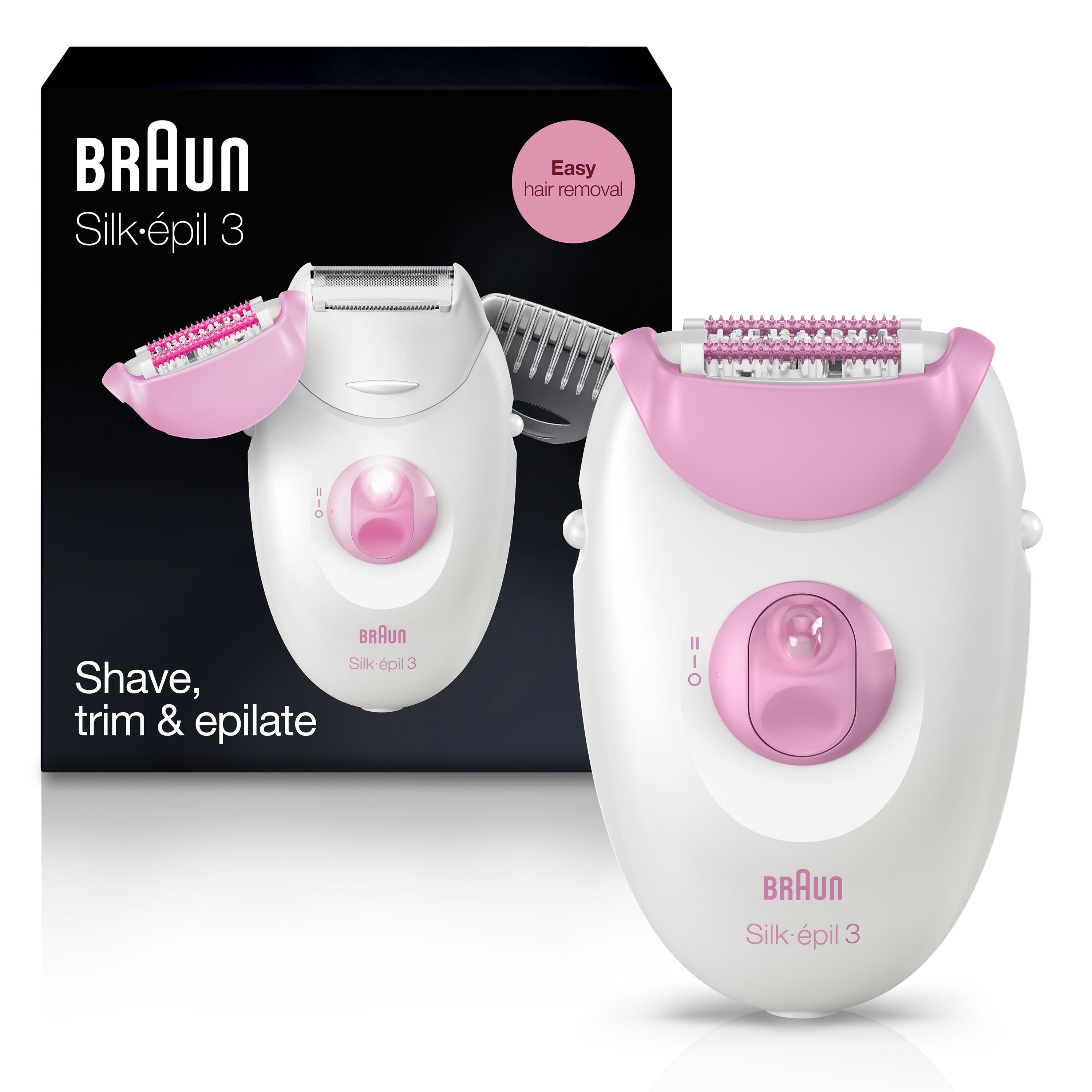 for 3-270, 3 White/Pink Silk-epil Epilator Long-Lasting Braun Hair Removal, for Women