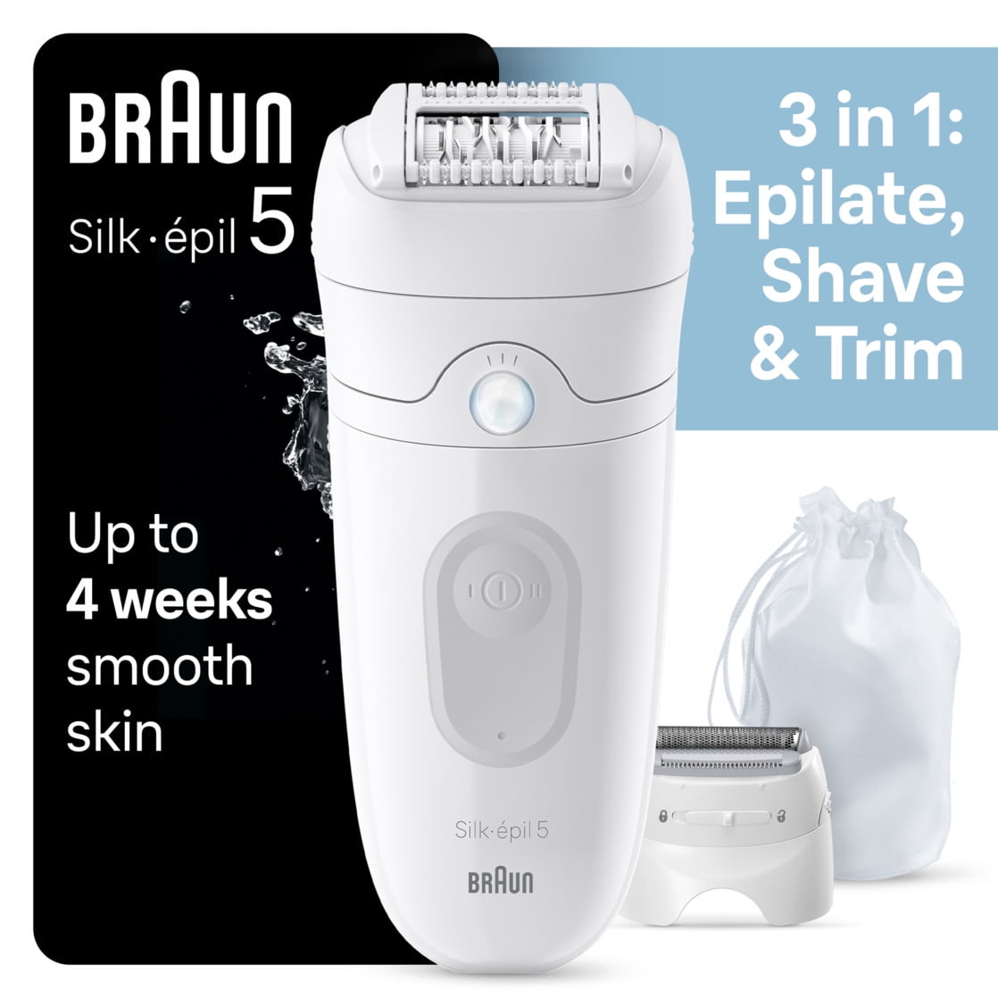 Braun Silk-epil 5 Epilator, Wet and Dry Epilator, Includes Shaver Head and Trimmer Comb, SE5-041, Grey