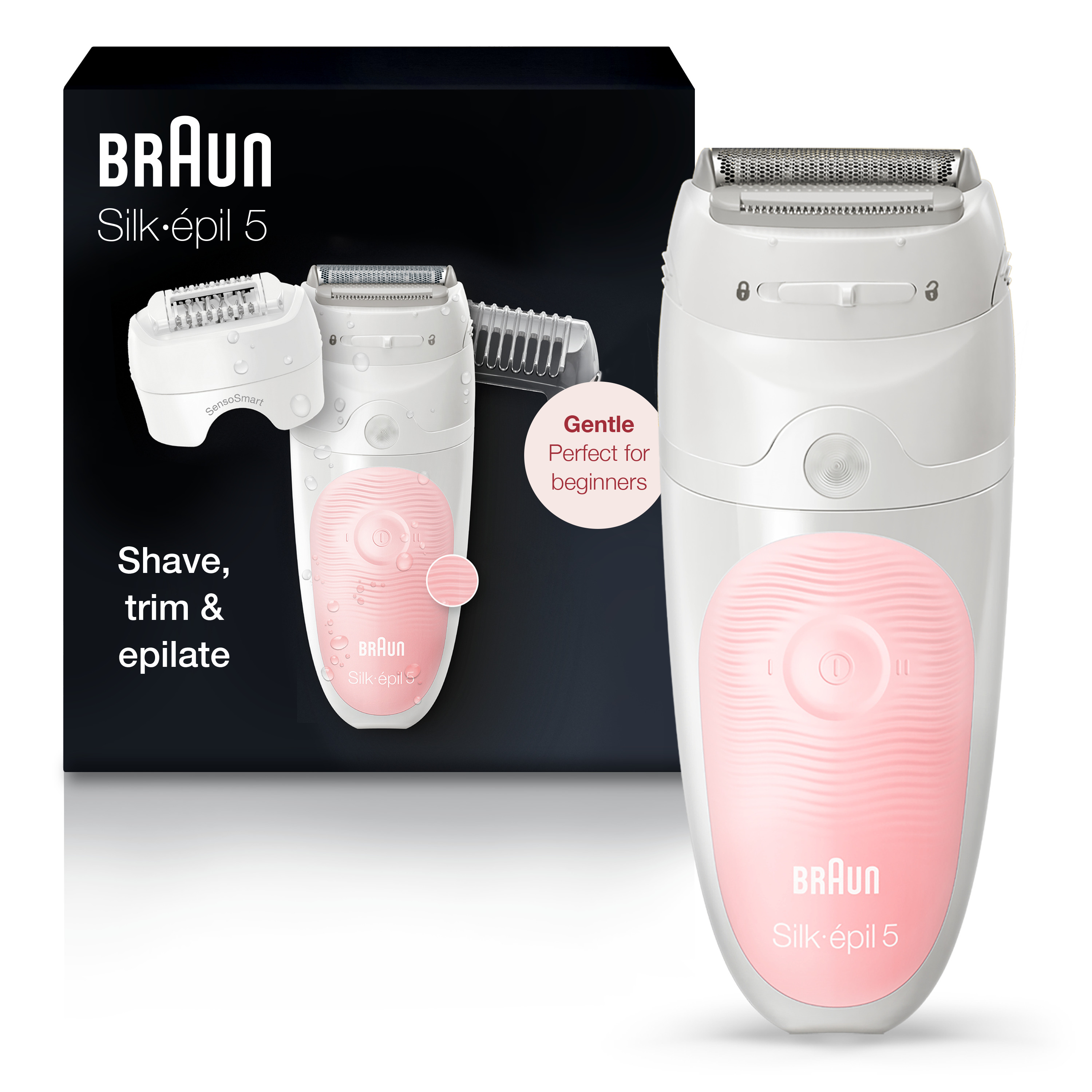 Braun Silk-Ãpil 5 5-620 Epilator for Women for Gentle Hair Removal, White/Pink - image 1 of 9