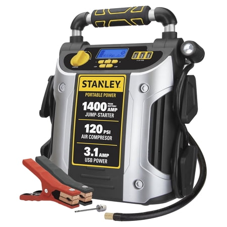 Braun J7C09D Digital Portable Power Station Jump Starter: 1400/700 Instant Amps, 120 PSI Air Compressor, 3.1A USB Ports, Battery Clamps