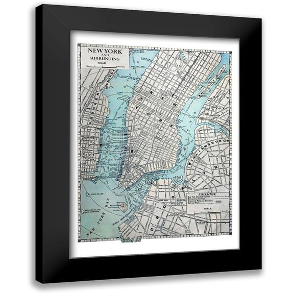 Braun Studio 11x14 Black Modern Framed Museum Art Print Titled - New York Map
