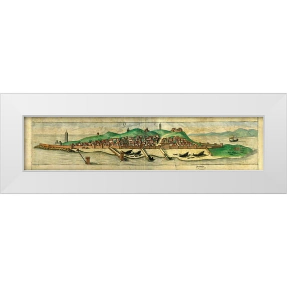 Braun and Hogenburg 14x6 White Modern Wood Framed Museum Art Print Titled - City Views - Diu