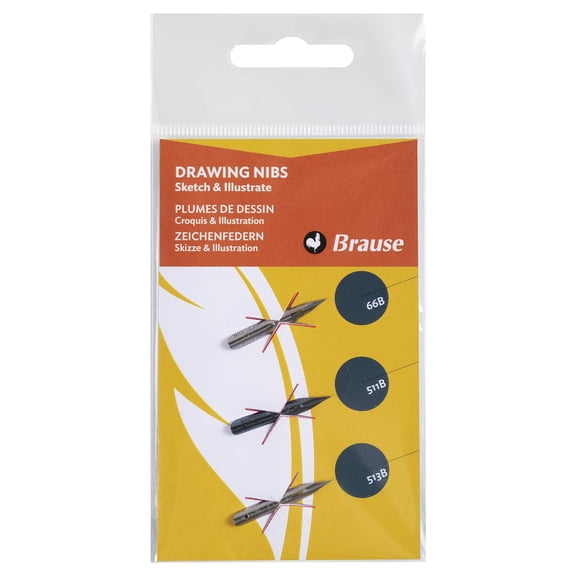 Brause 16502B - Pack of 3 - drawing series nibs for pens - (66B 511B and 513B) - Lettering - Calligraphy and Drawing - Creative Tools - Arts and Crafts