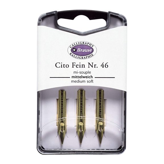 Brause 300046B - Writing nibs for nib/ pen holders - Box of 3 metal Cito fein nibs - German manufacturer - Calligraphy - Creative Tools - Drawing/ Writing