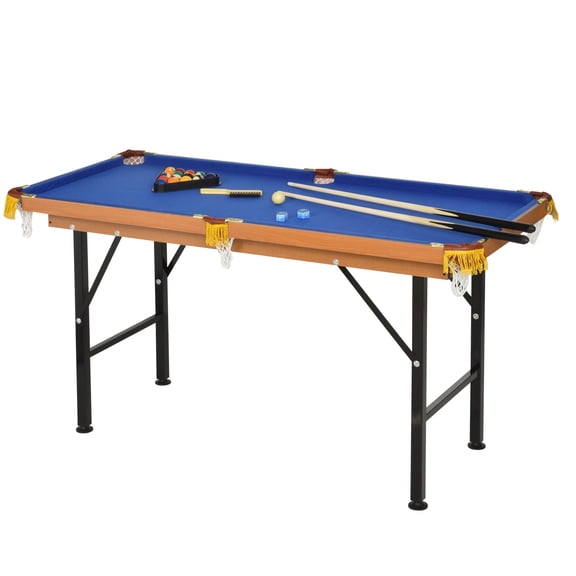 BravSco 55 Inch Folding Pool Table for Kids, Wood Frame, Blue Felt, No Assembly, Complete Set